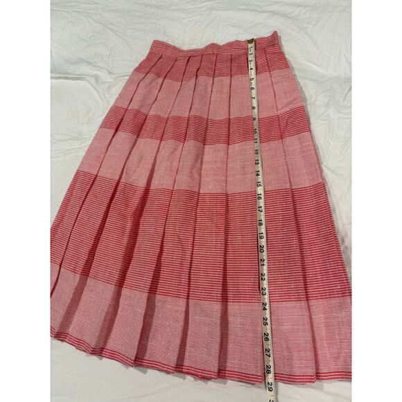 Vintage Pleated Red Striped Midi Ankle Length Skirt - Picture 6 of 11
